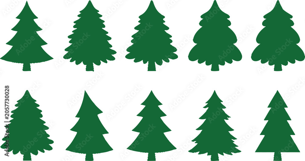 Obraz premium Premium quality icon set diverse evergreen tree silhouettes for seasonal design and branding