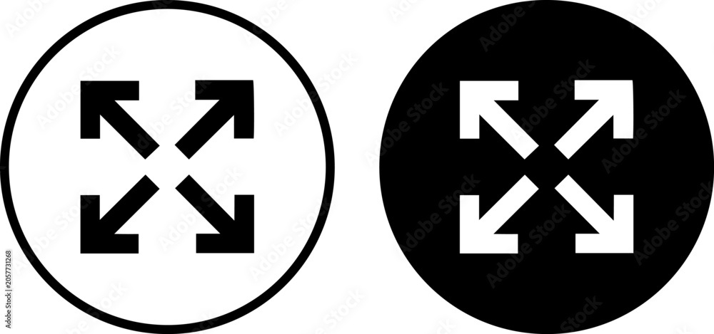 Obraz premium Fullscreen expand icon set in black and white circles