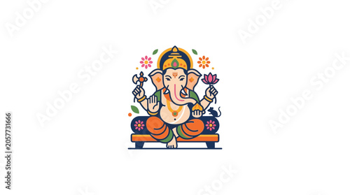 Tableau sur toile Lord Ganesha Sitting on Lotus, Indian Deity, Hindu God, Good Luck Symbol