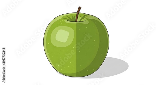 Fresh green apple with stem on white background.