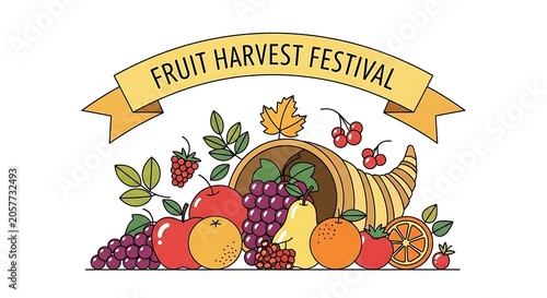 Colorful fruit harvest festival celebration illustration.