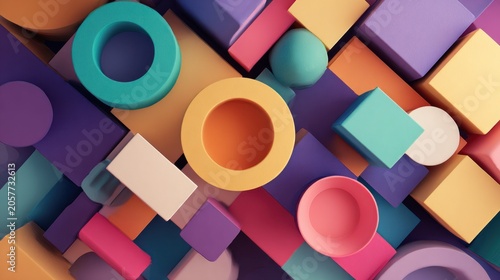 Abstract composition of colorful geometric shapes and forms arranged together