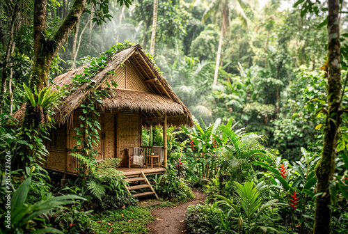 Sustainable Eco Resort Bamboo Hut in Tropical Rainforest