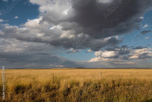 Bild auf Leinwand Storm clouds over open rangeland and rural property line