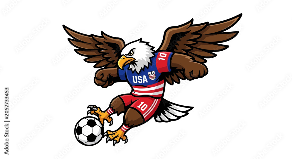 Naklejka premium American eagle playing soccer ball.