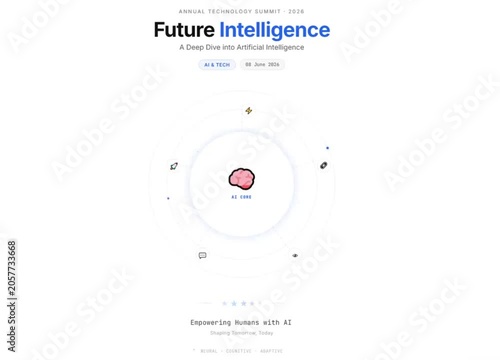 Minimalist Artificial Intelligence Concept Presentation Slide with Brain Icon and 'Future Intelligence' Title