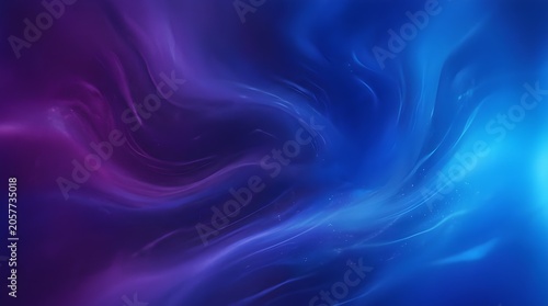 Abstract swirling luminous energy forms in vibrant shades of deep blue and rich purple blend organically across the composition creating a sense of fluid motion and a dynamic ethereal