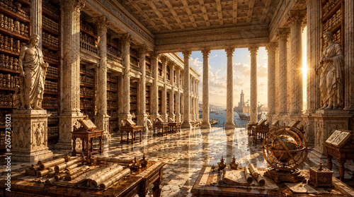 Interior AI image of The Lost Library Alexandria Egypt - Hellenistic Era.