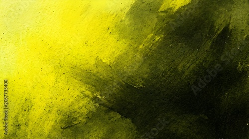 Vibrant abstract textured wash artwork with dynamic yellow and dark green color blending perfect for artistic backgrounds and expressive design elements showcasing energetic brush strokes and