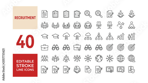 Photos Recruitment icon set. Editable line icons. Vector illustration.