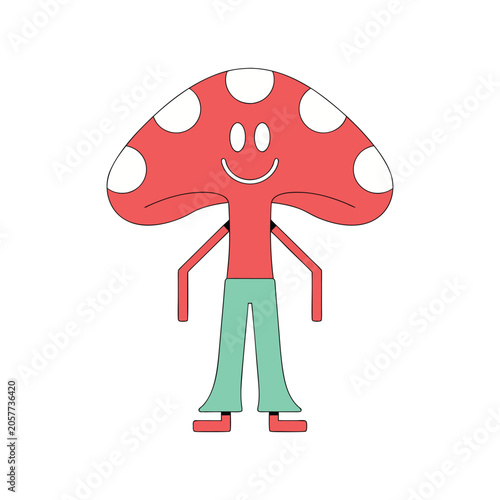 Cute cartoon mushroom character with a happy smiling face
