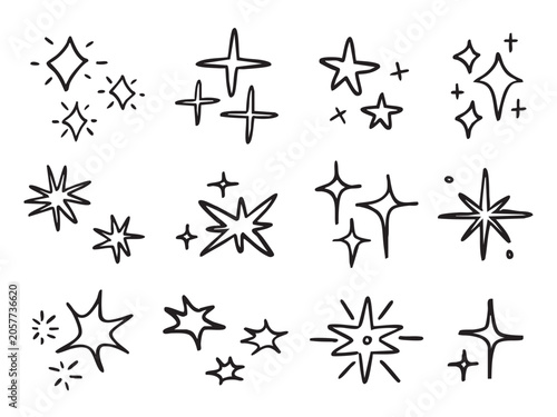 Hand-drawn star doodles collection element vector set