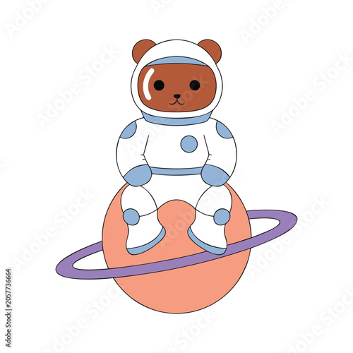 Cute cartoon bear astronaut sitting on a planet