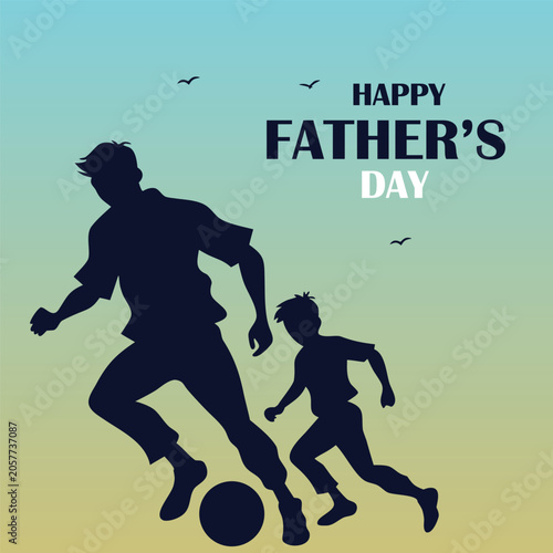 Father and son playing soccer on happy fathers day