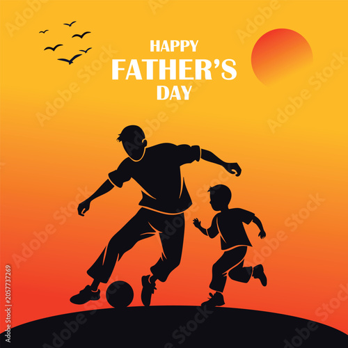 Father and son playing soccer together on father's day