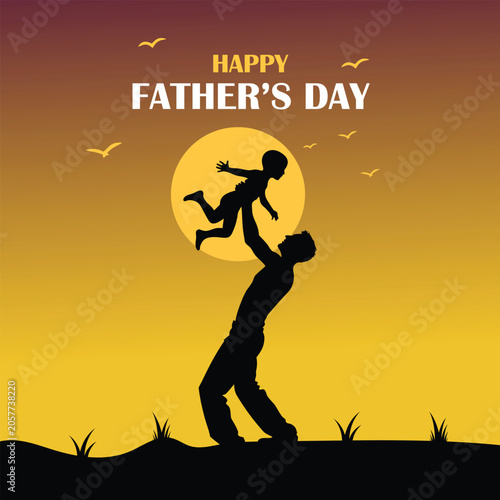 Father holding his child up at sunset for fathers day