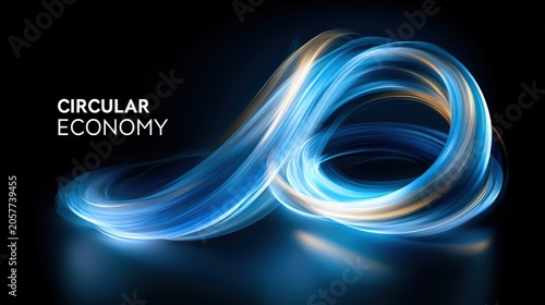 Circular Economy Concept with Glowing Light Trails on Dark Background