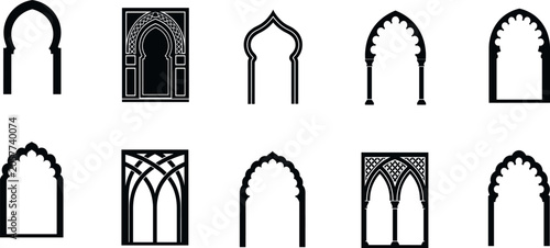Tableau sur toile Arabic and Gothic Arch Silhouette Vector Set with Traditional Islamic, Moorish,