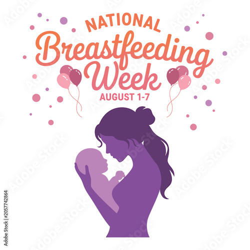 National breastfeeding week august 17 banner with mother holding baby silhouette isolated on white background