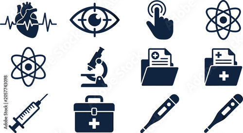 Foto Medical healthcare and scientific research solid icon set for hospital clinical