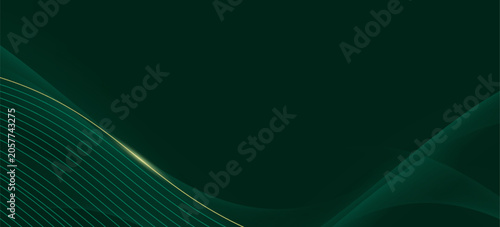 3D green luxury abstract background overlap layer on dark space with golden wave lines decoration. Modern graphic design element cutout style concept for web banner, art, flyer, card or brochure cover