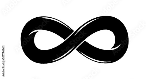 Bold black abstract brushstroke forming an unclosed loop resembling a 