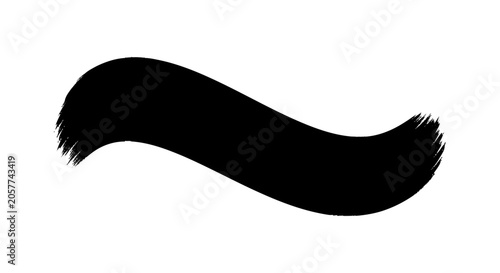 Thick black ink brushstroke forming a broad ascending arc with a textu
