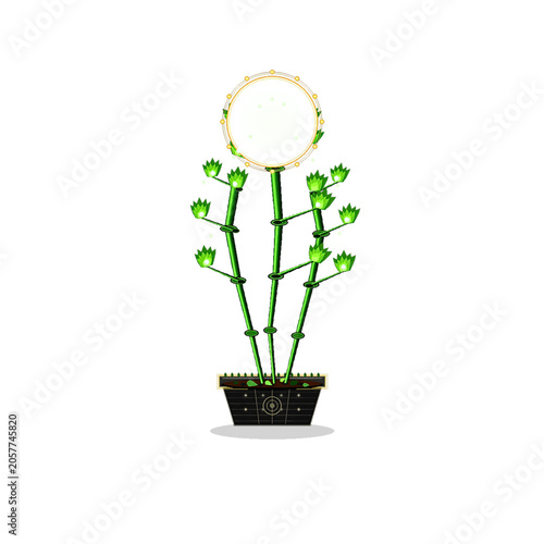 Illustration of a potted bamboo plant with circular frame