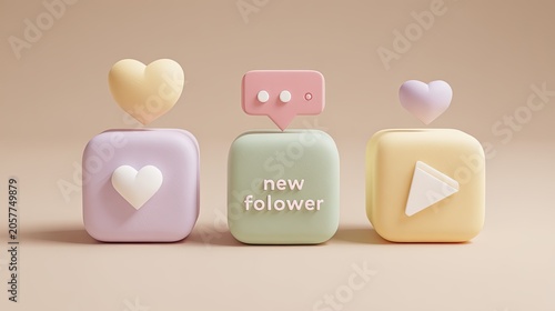 Pastel-colored 3D cubes with social media icons