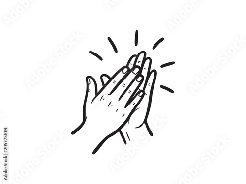 Doodle hands claps. Hand drawn applauding clapping hands isolated on white background, winner applause sketch vector illustration