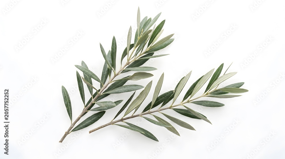 Fototapeta premium Olive branch still life isolated greenery on white background for botanical art