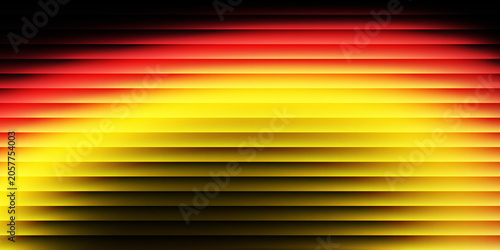 Abstract Glowing Yellow Orange Red Gradient Light Bands on Dark Black Background, Futuristic Neon Horizontal Stripes, Vibrant Energy Flow, Modern Technology Wallpaper, Motion Blur Glow Texture