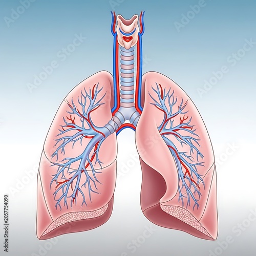 Colorful lungs with bronchial tubes and blood vessels.