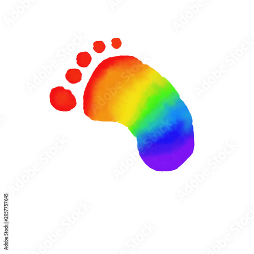 An isolated watercolor cute rainbow footprint. 