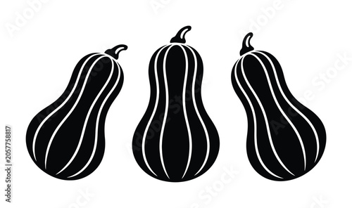 Canvastavla Three Black Butternut Squash Silhouettes on White Background
