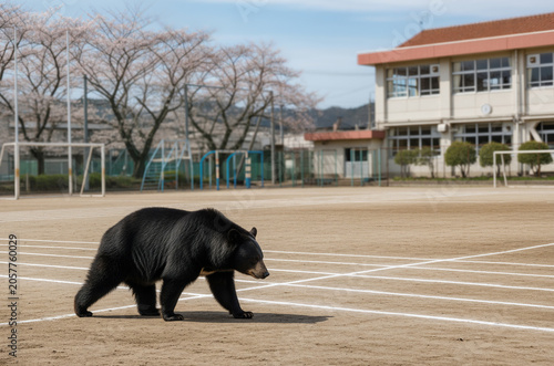 人里に出現した野生の熊