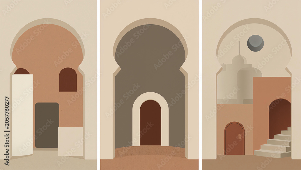 Fototapeta premium Modern Architectural Arches Triptych Wall Art