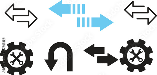 Картината върху платно Process flow icons set arrows gears and return symbols for business and technolo