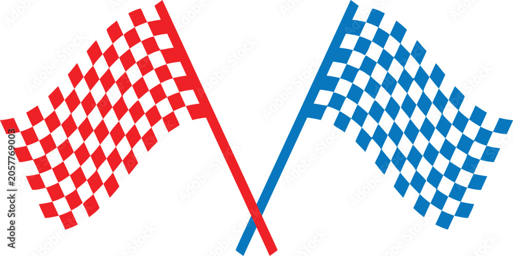 Naklejka premium Racing flags illustration red and blue checkered flags waving competition and victory symbol