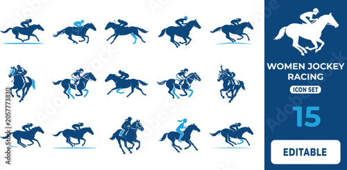 Canvastavla Women Jockey Horse Racing Silhouette Icon Collection