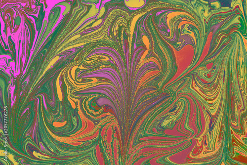 Turkish Ebru Marbling Art with Vivid Abstract Color Patterns