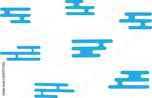 hinese japanese cloud, asian japan clouds. Motif oriental style decoration, abstract simple blue geometric graphic elements. 
