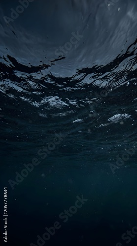The dark surface of the ocean as seen from underwater