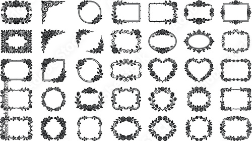 Rose floral frames and borders collection isolated on white background for design