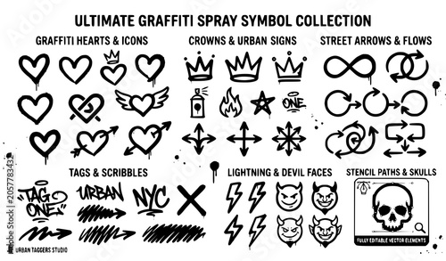 Obraz na plátně Black graffiti spray symbols vector collection with urban icons