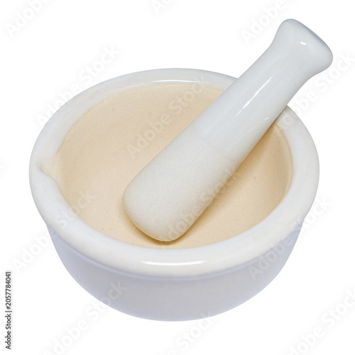 Cutout white ceramic pharmacist mortar and pestle isolated