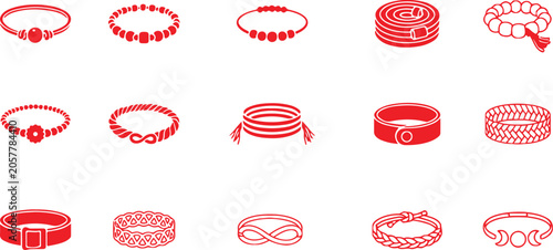 Friendship Bracelet Patterns and Woven Wristband Line Icons Set