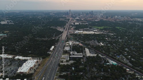 Aerial View of Highway Leading to the Downtown Austin Skyline Texas Part 1 of 2