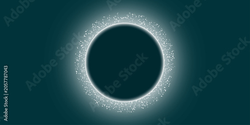 Obraz na płótnie Glowing blue neon circle with abstract red particles exploding outwards on blue background