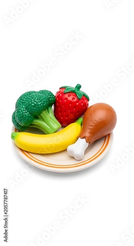 Colorful fruit arrangement in white bowl on white background.